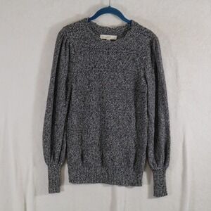 LOFT Gray White Knit Marled Pullover Sweater Crew Neck Long Sleeve Size S